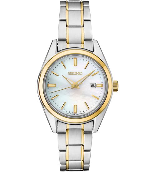 Seiko Women's Analog Quartz Day / Date Two Tone Stainless .